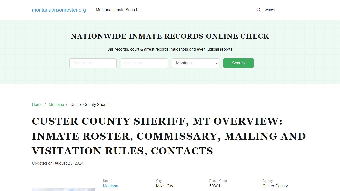 Custer County Sheriff, MT: Offender Search, Visitation & Contact Info