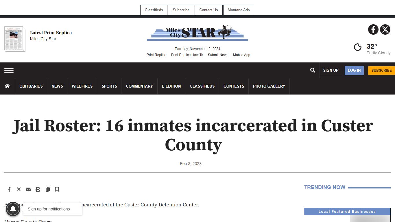 Jail Roster: 16 inmates incarcerated in Custer County