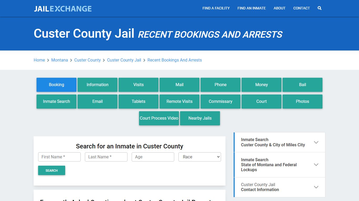 Custer County Sheriff MT Recent Arrests and Bookings - Jail Exchange