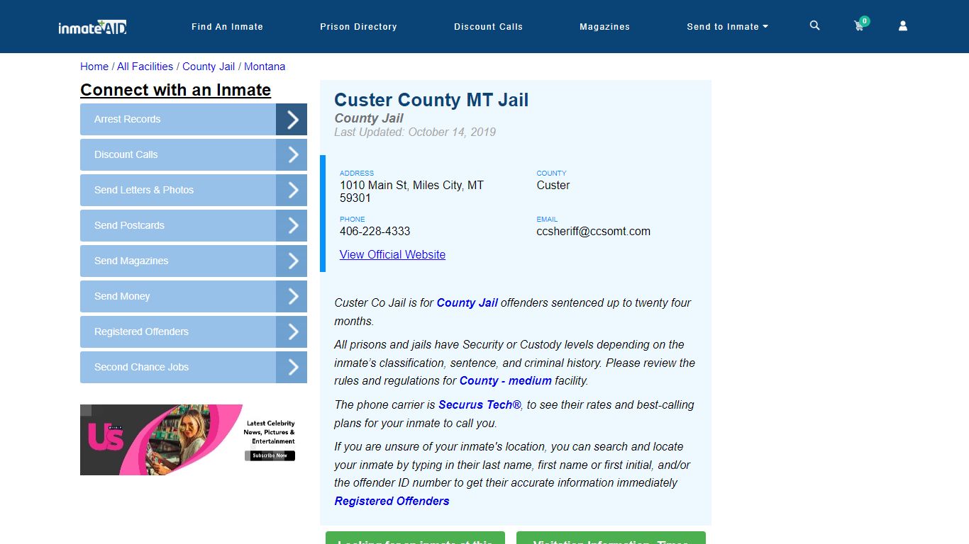 Custer County MT Jail - Inmate Locator