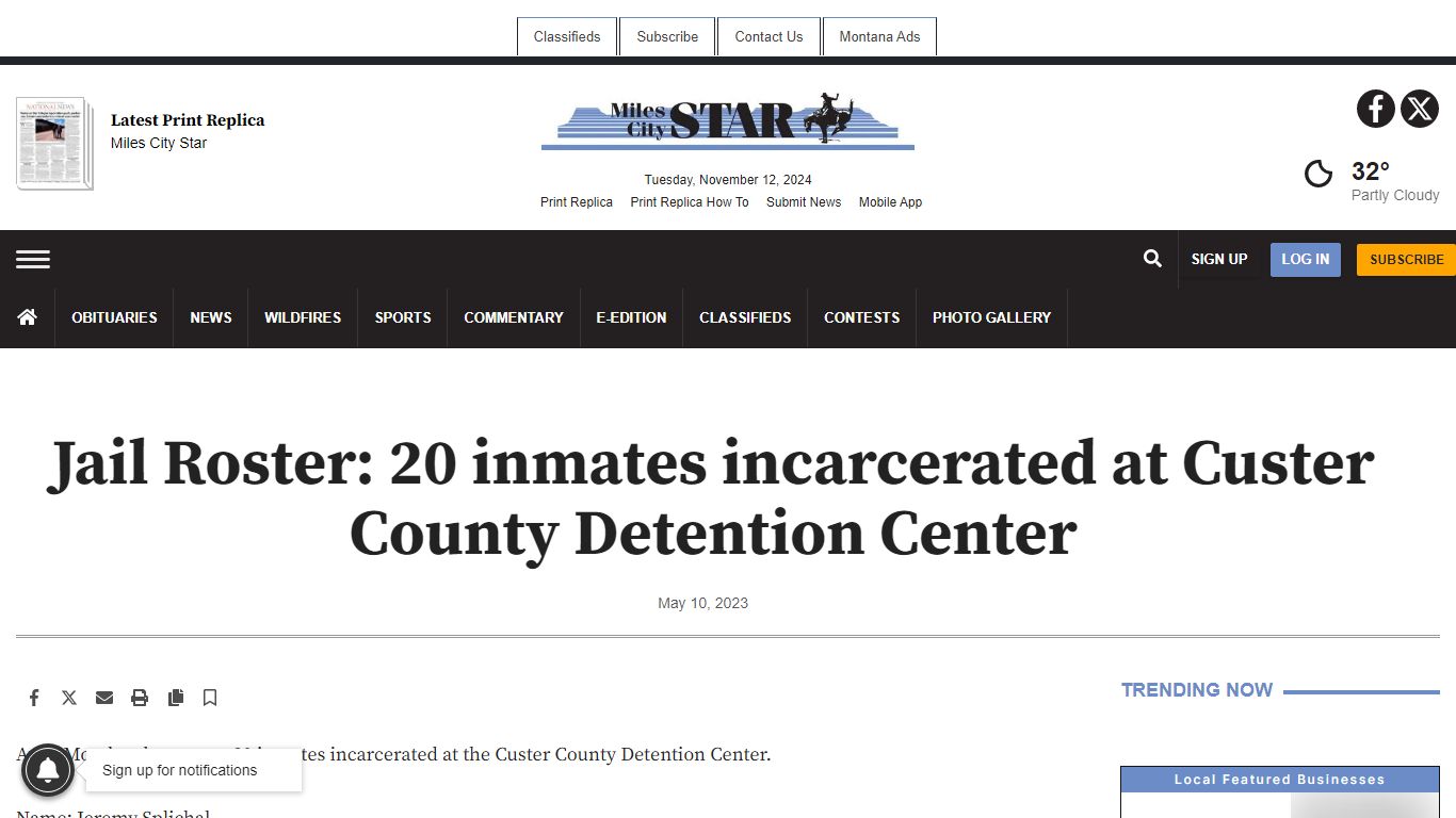 Jail Roster: 20 inmates incarcerated at Custer County Detention Center